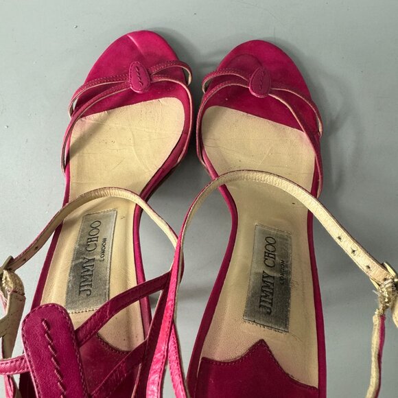 Jimmy Choo Hot Pink Leather Strappy Ankle Strap Heels, Size 37.5'' - Picture 7 of 14
